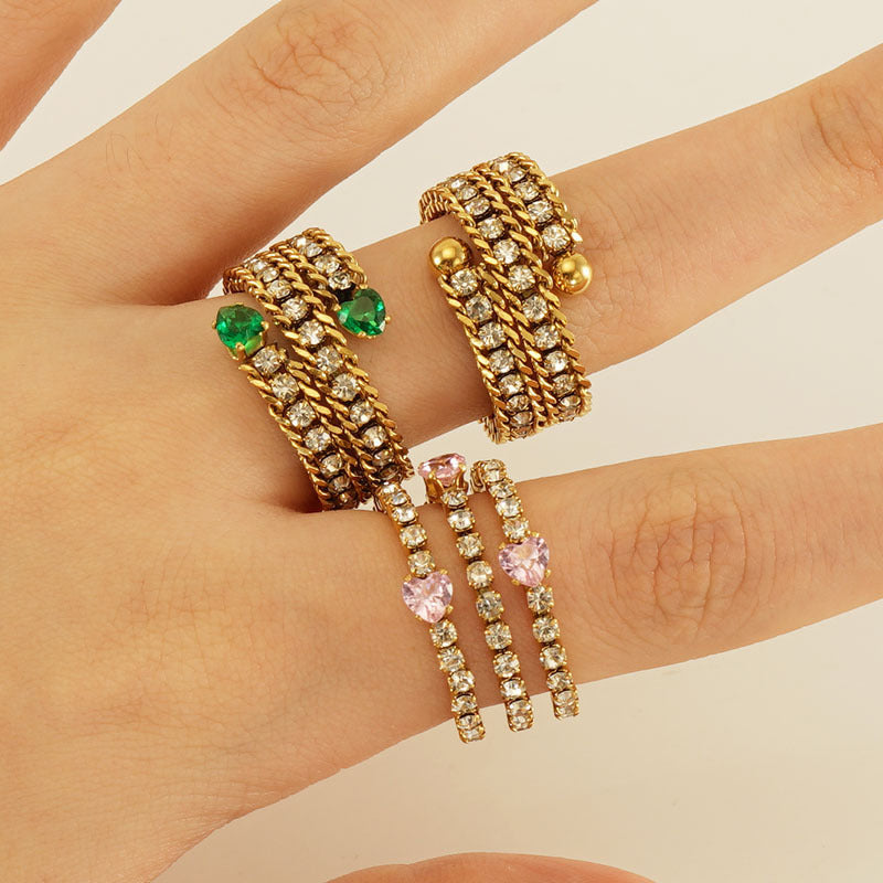 Women's Stainless Steel Ring 18K Gold Plated Full Diamond Multilayer Inlaid Zirconium Geometric Ring Fashion Jewelry for Women Girls Party