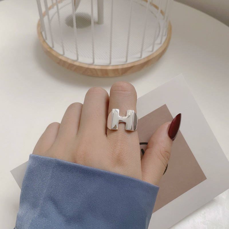 Adjustable Sterling Silver Initial H Ring 925 Open Letter Ring Fashion Jewelry For Her Women Girls Gift Open Ring