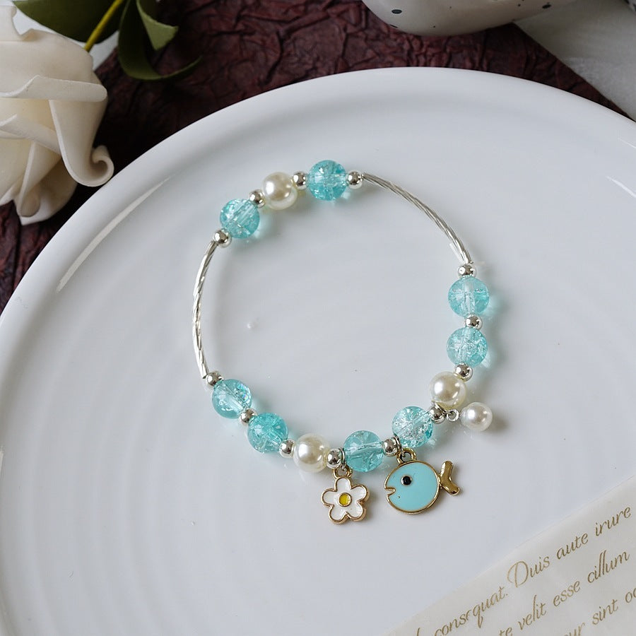 Womens Beaded Bracelet With Pearl Crystal And Alloy Animal Zodiac Charms Cartoon Adjustable Length Cute Charm