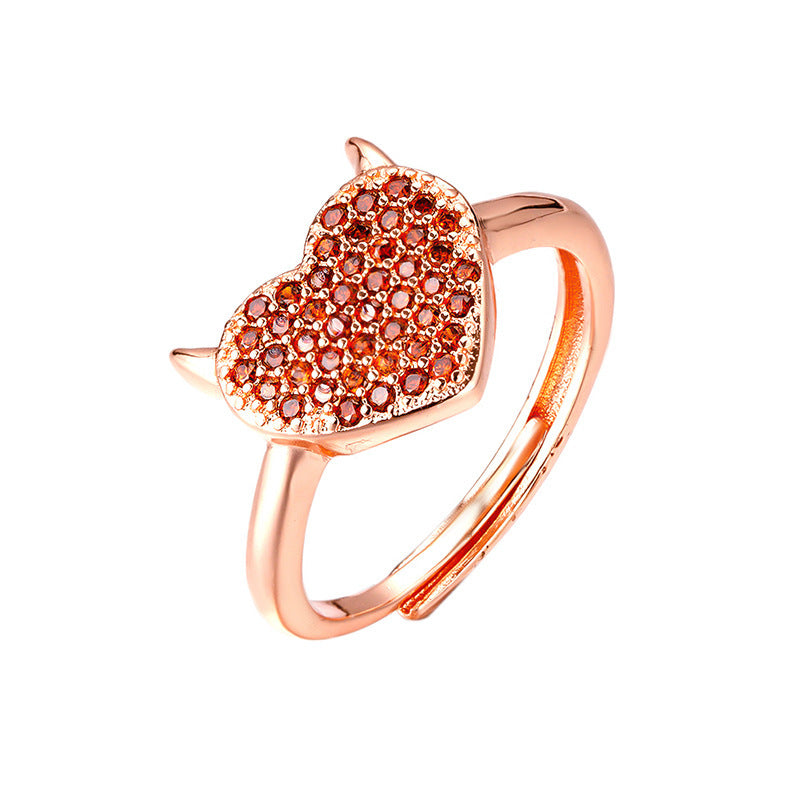 Copper Geometric Horn Ring for Women with Zircon Inlay Korean Style One Size Jewelry Crisp Shine for Daily Use