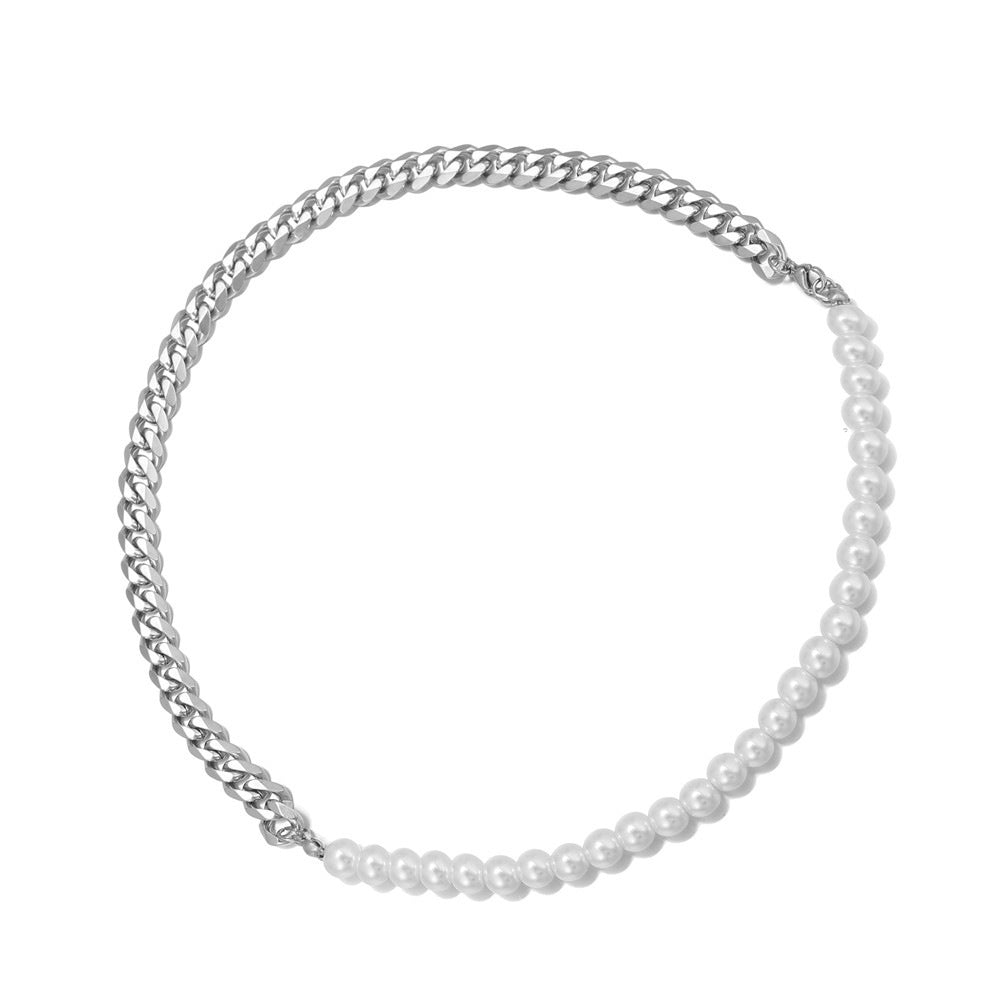 Pearl Chain Bracelet And Necklace Set Unisex Alloy Jewelry