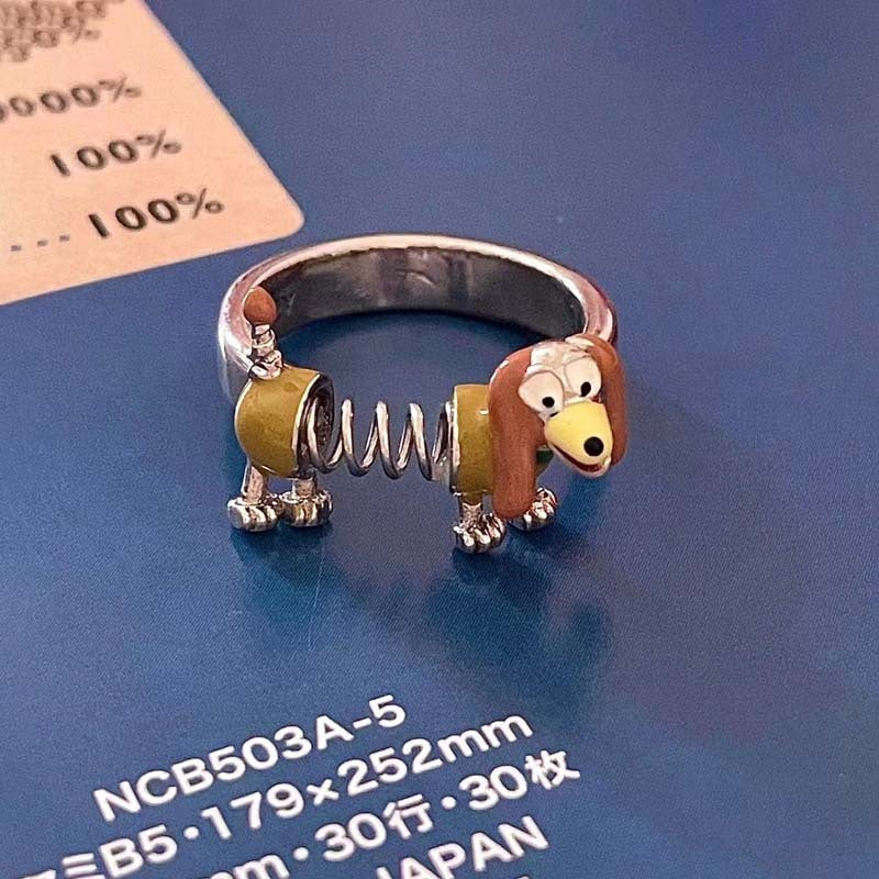 Girls Puppy Ring Cute Cartoon Animal Adjustable Ring Alloy Electroplated Trendy Pet Jewelry Accessory Gift For