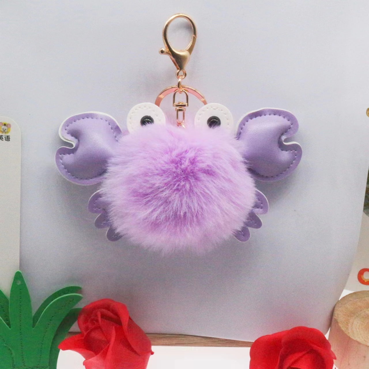 Crab Keychain Adorable Cartoon Crab Pendant Sewn Faux Leather Accessory Cute Crab Design Perfect Gift Great Gift