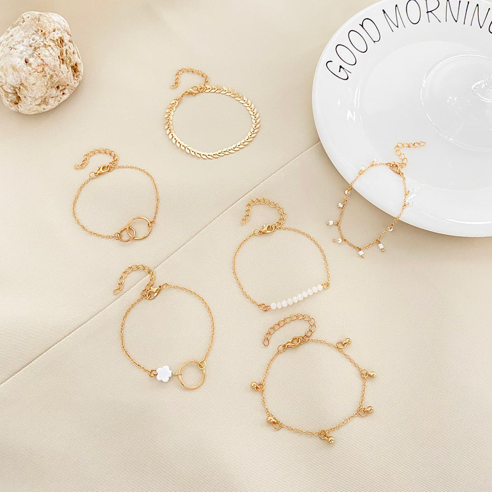 Womens Bohemian Bracelet Set Geometric Flower Tassel Leaves Circle Design Metal Geometry Fashion Jewelry Bracelets Set