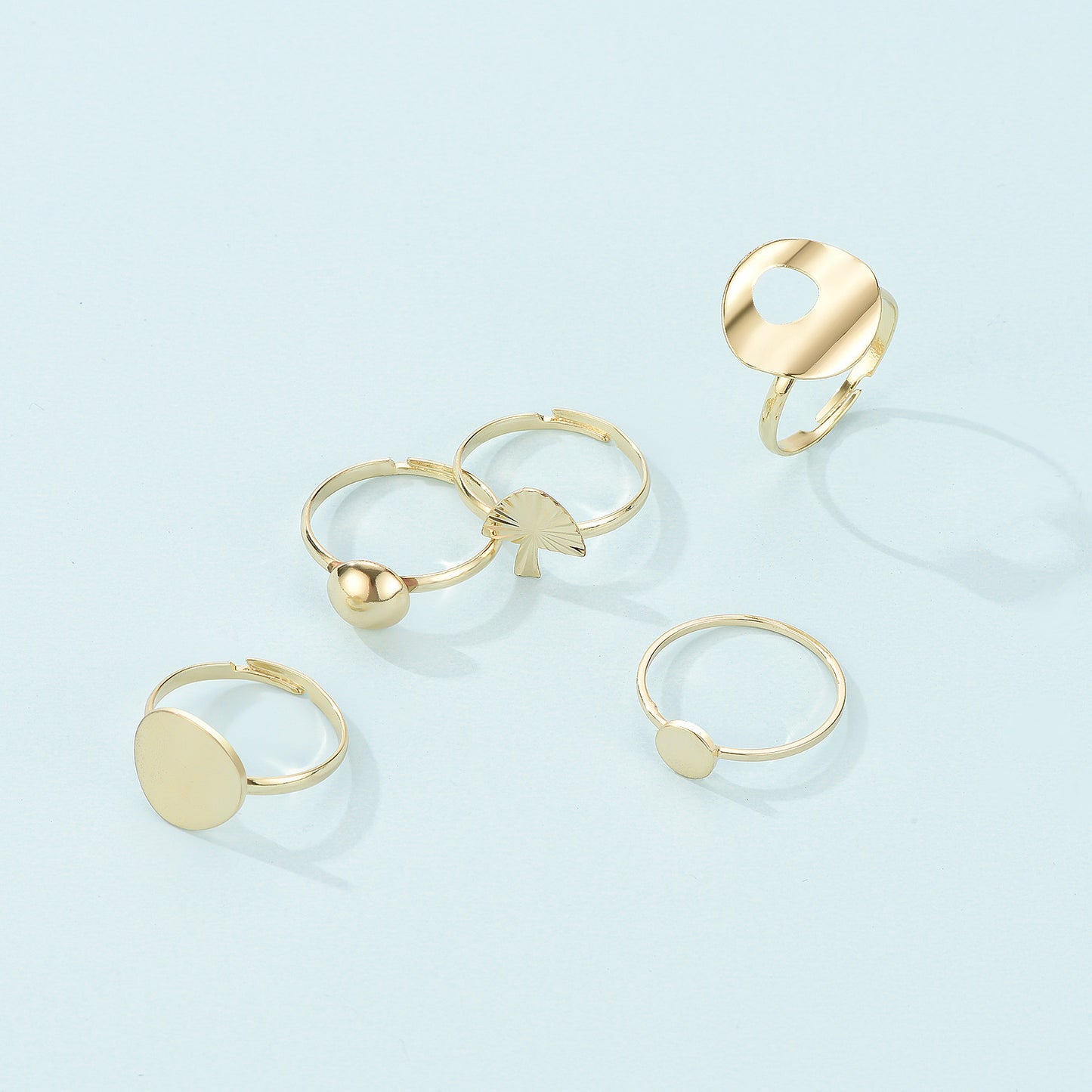Adjustable Geometric Irregular Joint Ring Set Five Piece Women Gold Alloy Fashion Rings Everyday Classic Shine