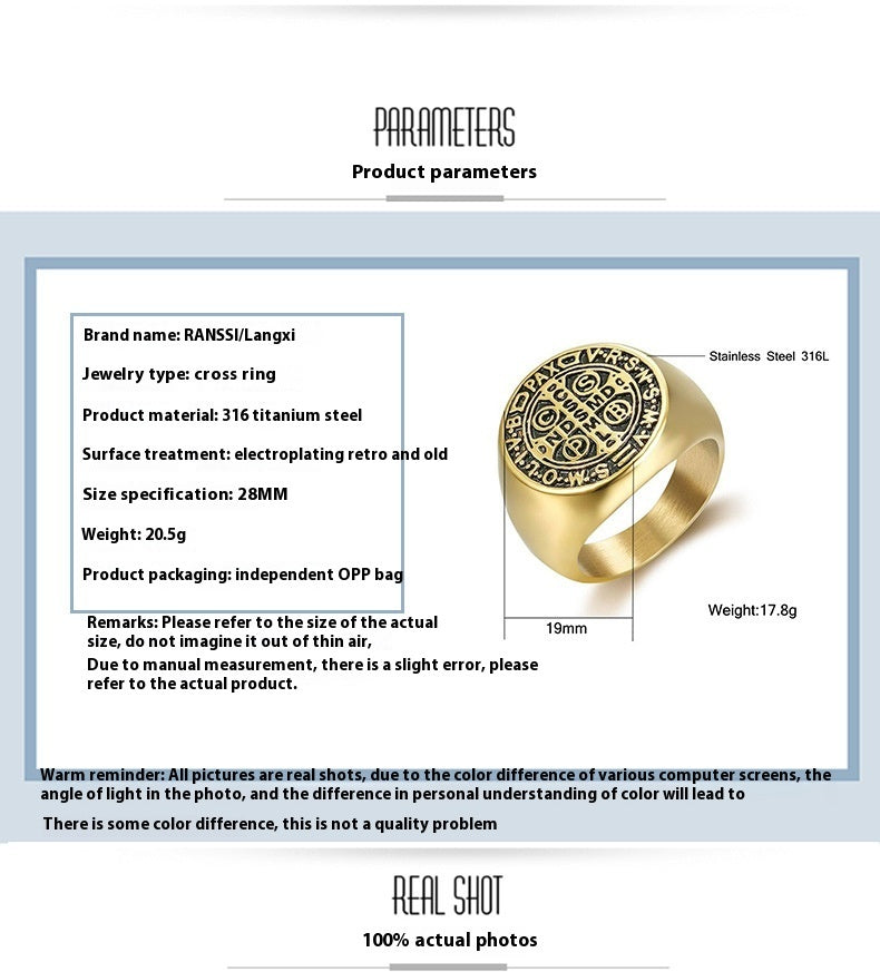 Vintage Hip Hop Punk Titanium Steel Ring Letters Mens Stainless Steel Ornament Jewelry for Everyday Wear Gift Idea