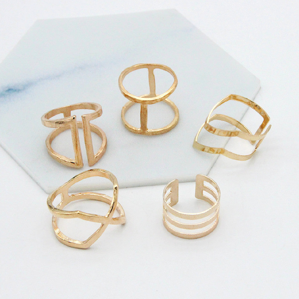 Unisex Geometric Alloy Ring Set Cross V Shape Gold for Women and Men Everyday Wear Fashion Jewelry Electroplated Finish