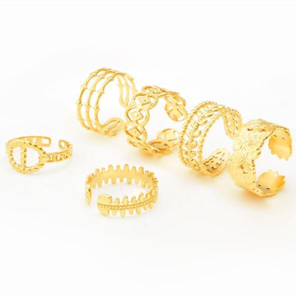 Openwork Carved Adjustable 18K Titanium Steel Rings Electroplated Gold Wheat Design Fashion Accessory For Women
