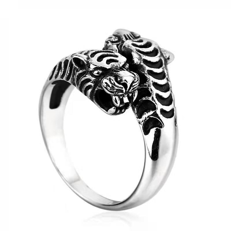 Stainless Steel Mens Tiger Head Ring With Adjustable Opening Animal Pattern Accessory Material Stainless Steel White