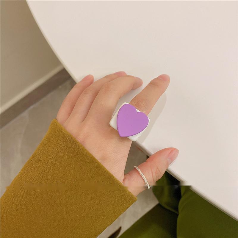 Womens Heart Resin Ring Cute Candy Color Ring Korean Fashion Plastic Love Ring For Women Cute Resin Heart Ring