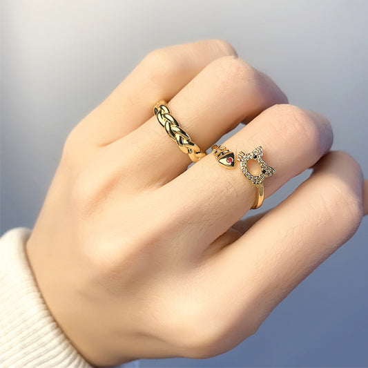 Geometric Copper Ring Electroplated Retro Design Thread Ring For Women Fashion Jewelry Statement Rings Shimmer