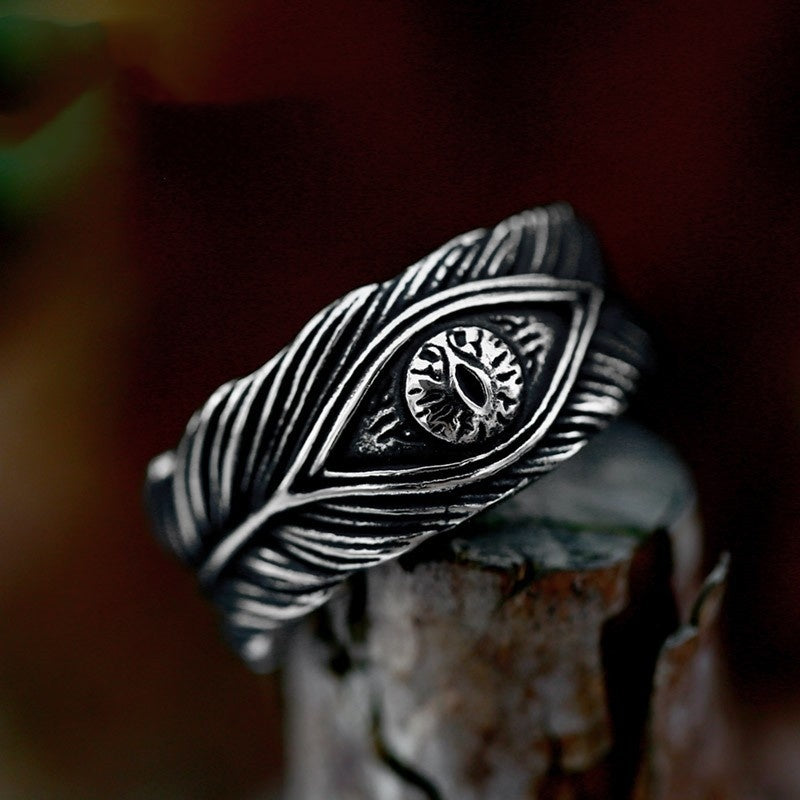 European And American Retro Stainless Steel Fashion Feather Ring