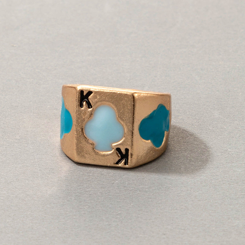 Bohemian Cartoon Ring Dripping Oil Alloy Heart Shaped Ring With Floral Daisy Or And Rainbow Elements For Women