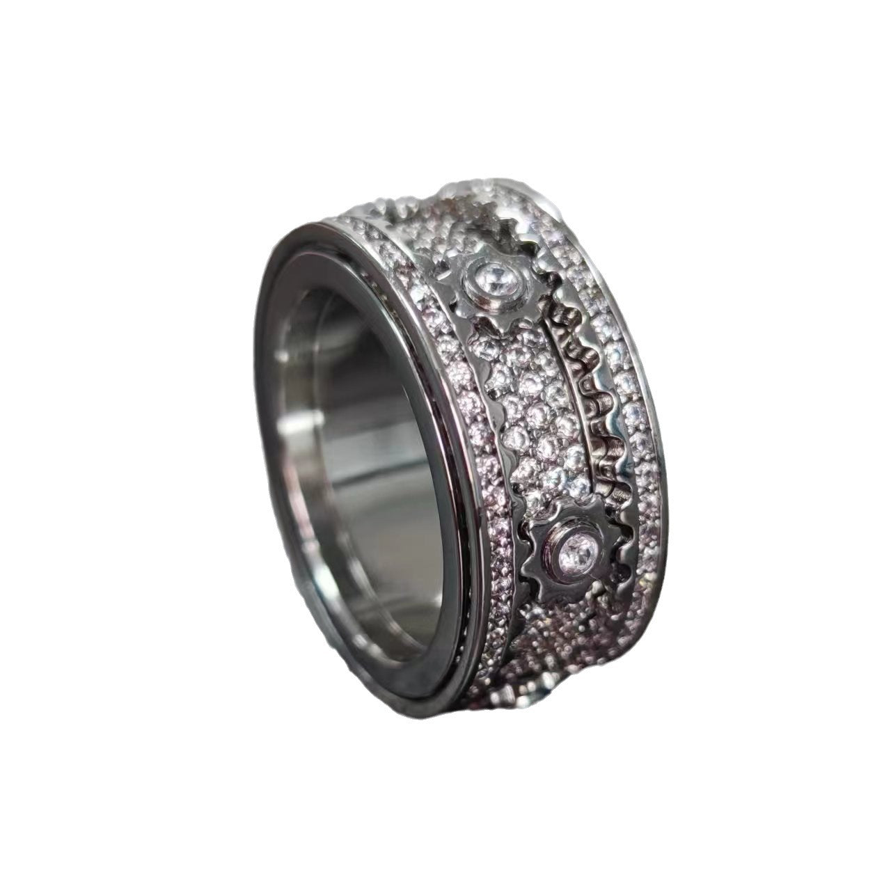 Unisex Spinning Star Wheel Ring Inlaid Zircon Metal Band Eyelet Detail Platinum Color Ring Glamour Zircon Ring