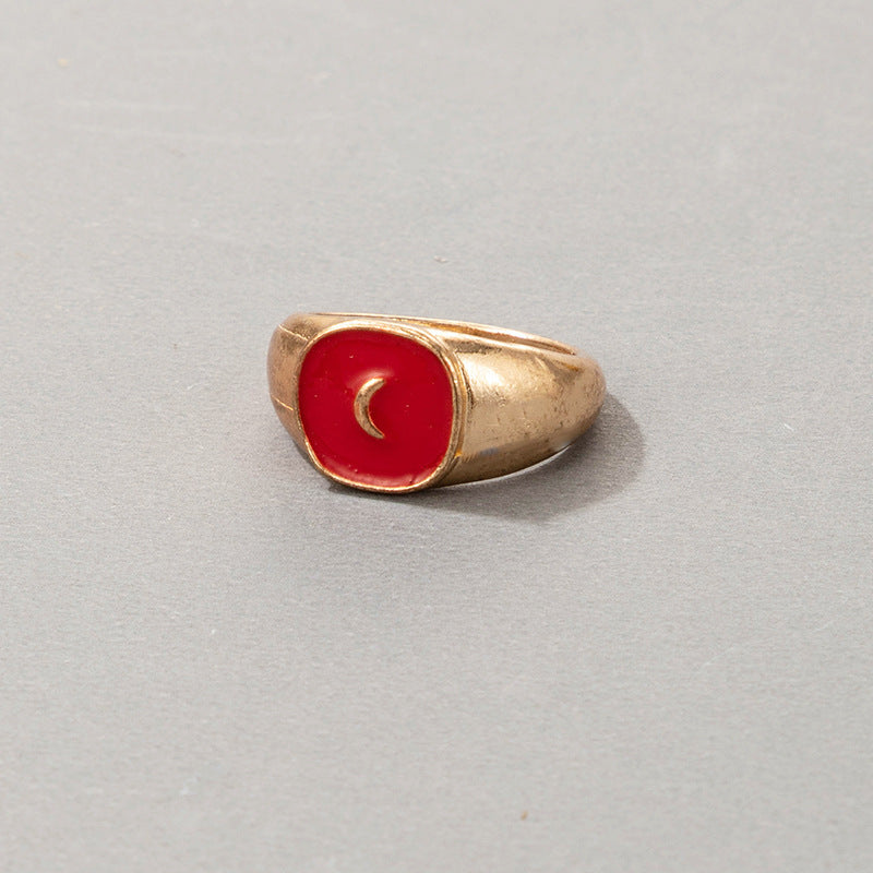 Bohemian Cartoon Ring Dripping Oil Alloy Heart Shaped Ring With Floral Daisy Or And Rainbow Elements For Women