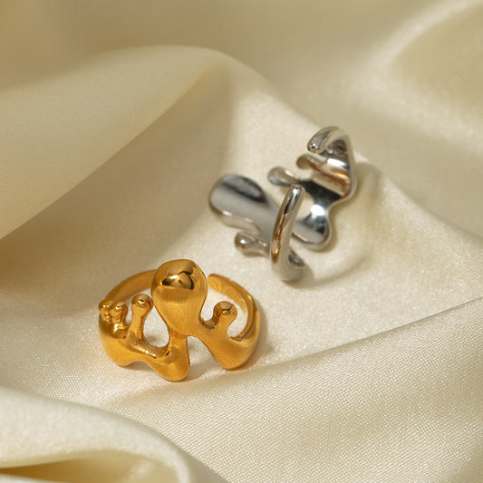 Women Stainless Steel Rings 18K Gold Plated Liquid Melting Design Fashion Jewelry Statement Rings Elegant Bands