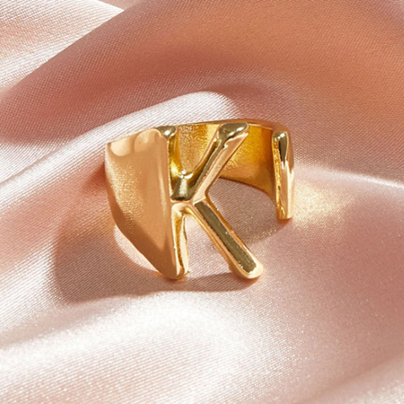 Gold Alloy Letter Ring For Women Initial Alphabet Ring Electroplated Simple Fashion Jewelry Gift For Daily Wear Style