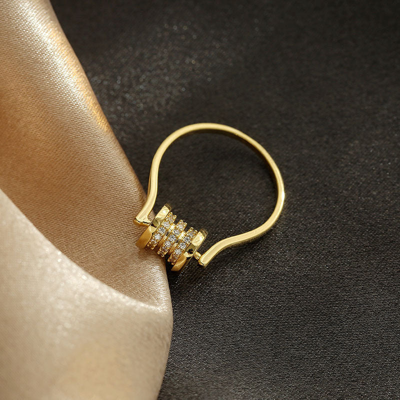 Golden Geometric Ring With Diamond Studded Design Adjustable Opening For Women Fashion Jewelry Party Wear Gold