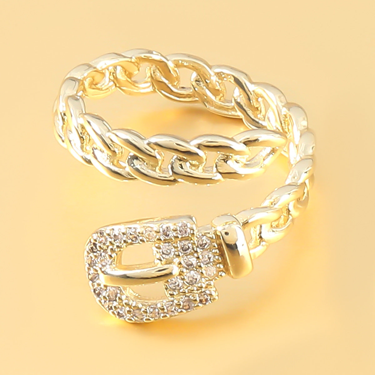 Copper Ring With Micro Diamond Rhinestone Belt Ring Elegant Womens Fashion Ring Gift For Her Gold Tone Finish Sparkling