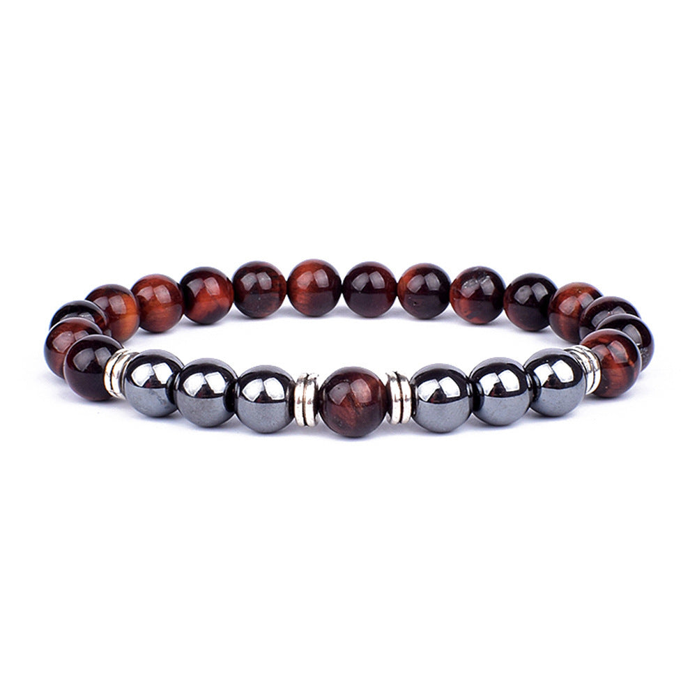 Mens Natural Stone Bracelet Handmade With Red Tiger Eye Yellow Tiger Eye Black Agate Turquoise 8mm Beads Geometric