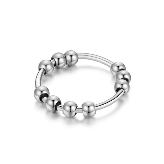 Womens Stainless Steel Geometric Ring With Round Bead Design Band For Everyday Wear In Steel Gold Simple Look