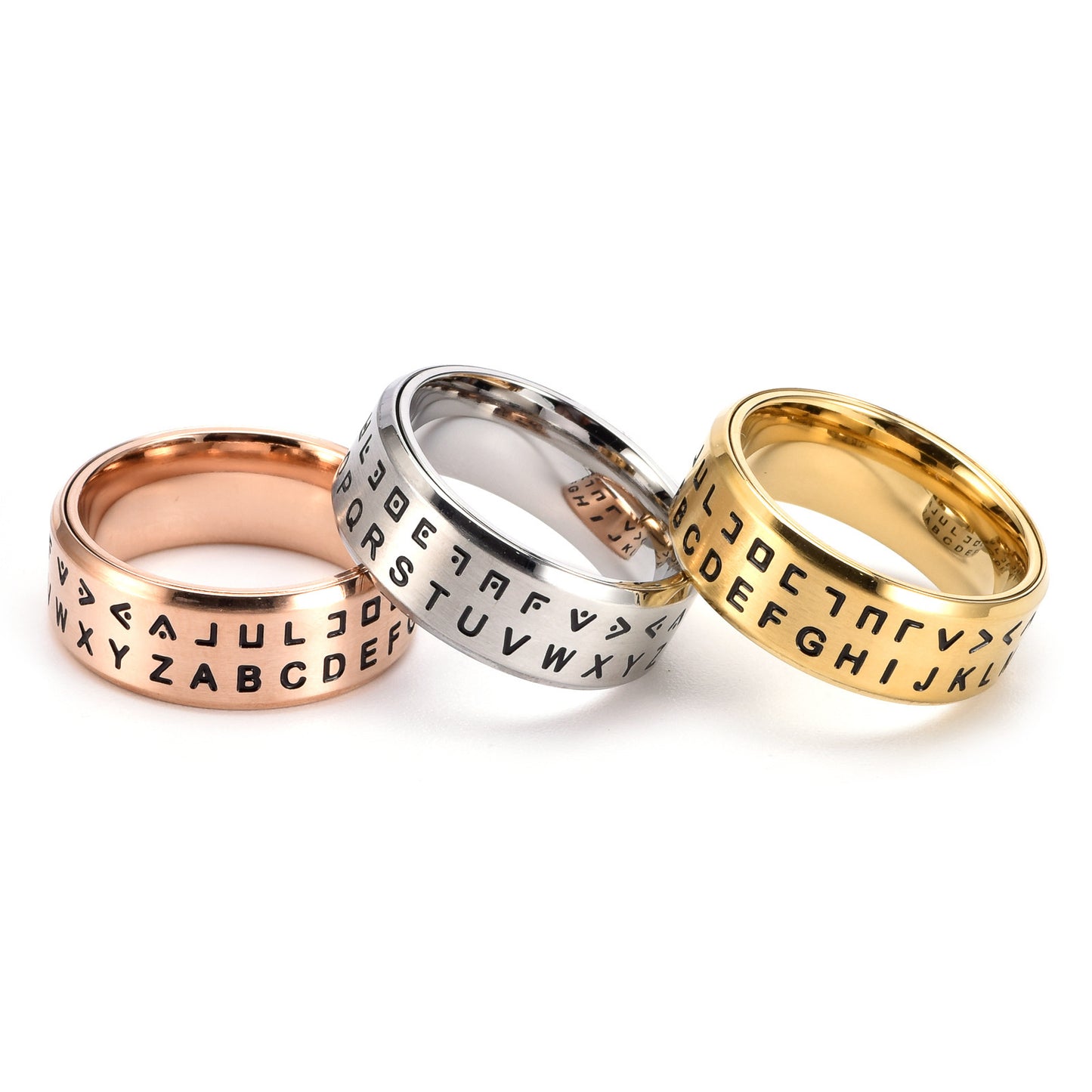 Rotating Letter Ring Mens Stainless Steel Text Ring Silver Gold Rose Gold Fashionable Jewelry Stylish Timeless