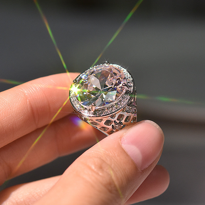 Womens Zircon Ring Colorful Sparkling Geometric Design Sterling Silver Inlaid Diamond Jewelry Fashion Sparkles