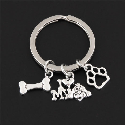 Pet Keychain Bone Paw Pendant Zinc Alloy Unisex Accessory