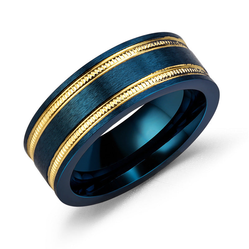 Simple Stainless Steel Men's Ring Two Tone Gold Blue Black Finish European Style Versatile Everyday Wear Elite