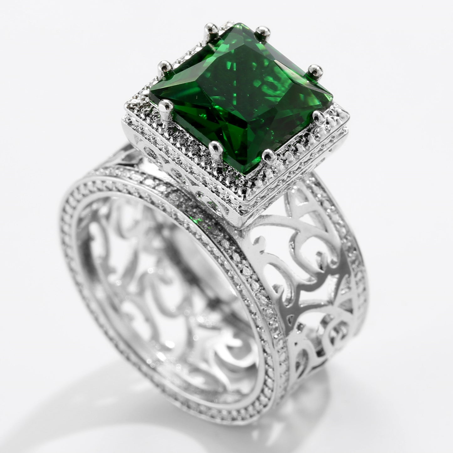 Emerald Green Square Cut Zircon Ring Copper Band Geometric Jewelry For Women Classic Sparkle Everyday Wear Set