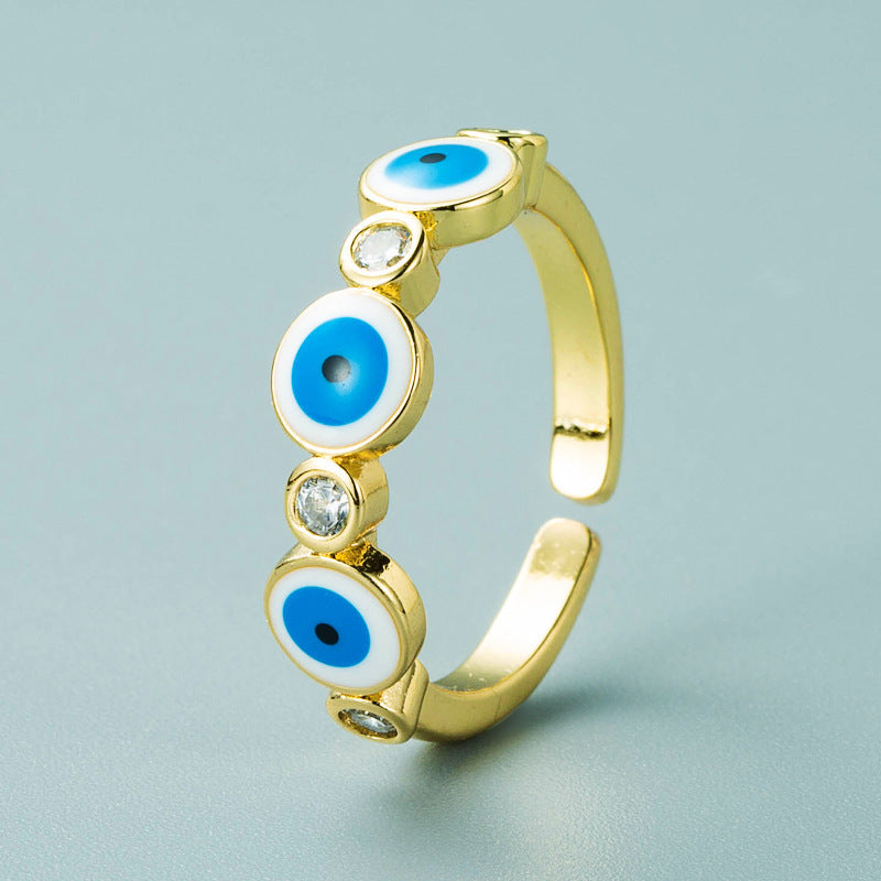 Gold Plated Eyes Design Ring Adjustable Copper Micro Inlays European American Fashion Jewelry Statement Pieces
