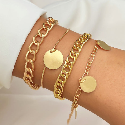 Layered Chain Bracelet Gold Electroplated Geometric Pendant Alloy Fashion Jewelry Gift For Her Chic Style Gift