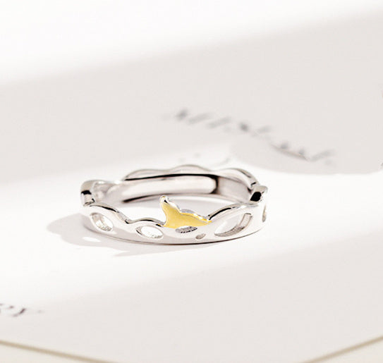 Couple Rings Adjustable Platinum Plated Copper Geometric Whale Design Matching Style Promise Bands Anniversary