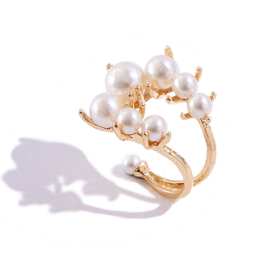 Gold Plated Pearl Ring Geometric Design Alloy Band With Imitation Gemstones For Women Elegant Gift For You Now