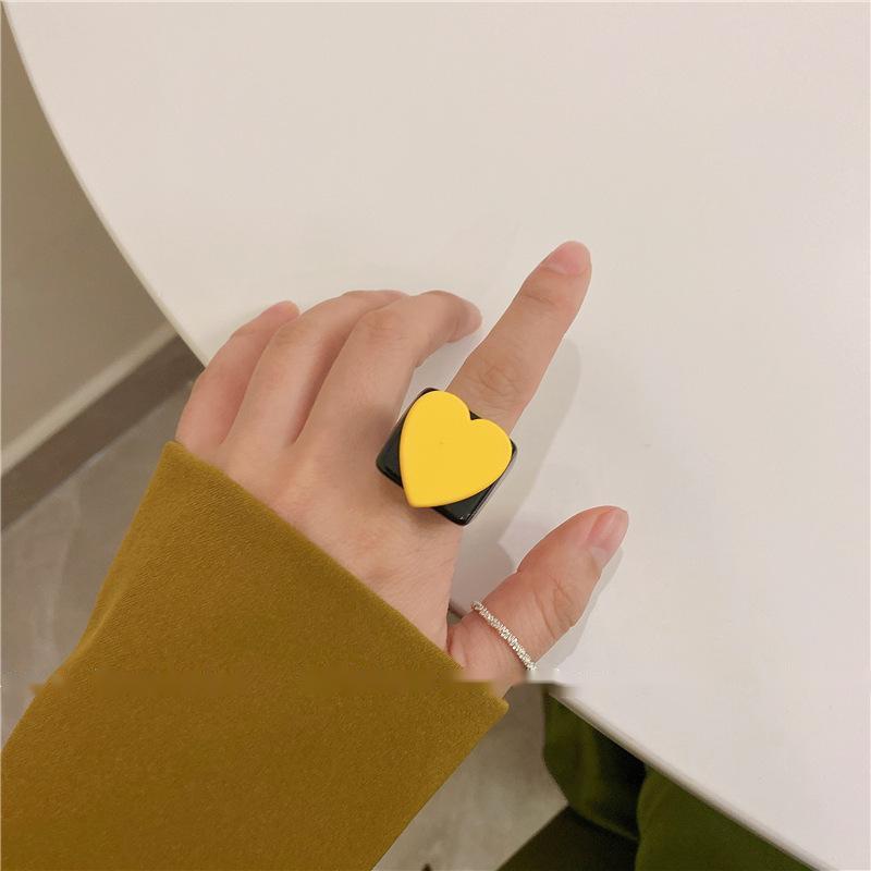 Womens Heart Resin Ring Cute Candy Color Ring Korean Fashion Plastic Love Ring For Women Cute Resin Heart Ring