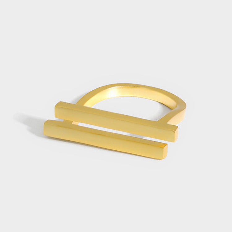 Geometric Double Layer Open Copper Ring With Electroplating Finish In Silver Or Gold Tone Diameter 1.7cm Width 0.6cm