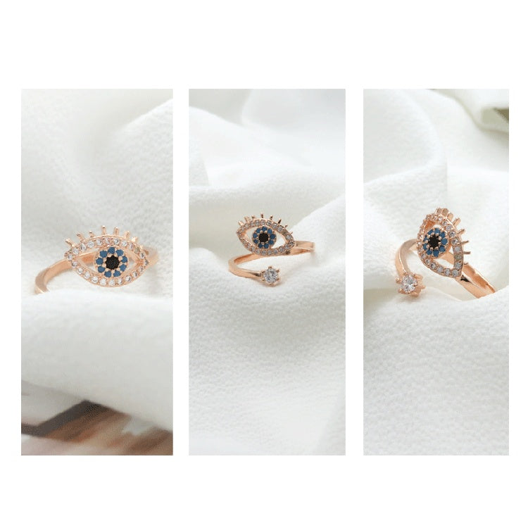 Eye Design Ring with Blue Eyes Copper Plated Unique Statement Jewelry Sturdy Elegant Accessory for Her Fashion