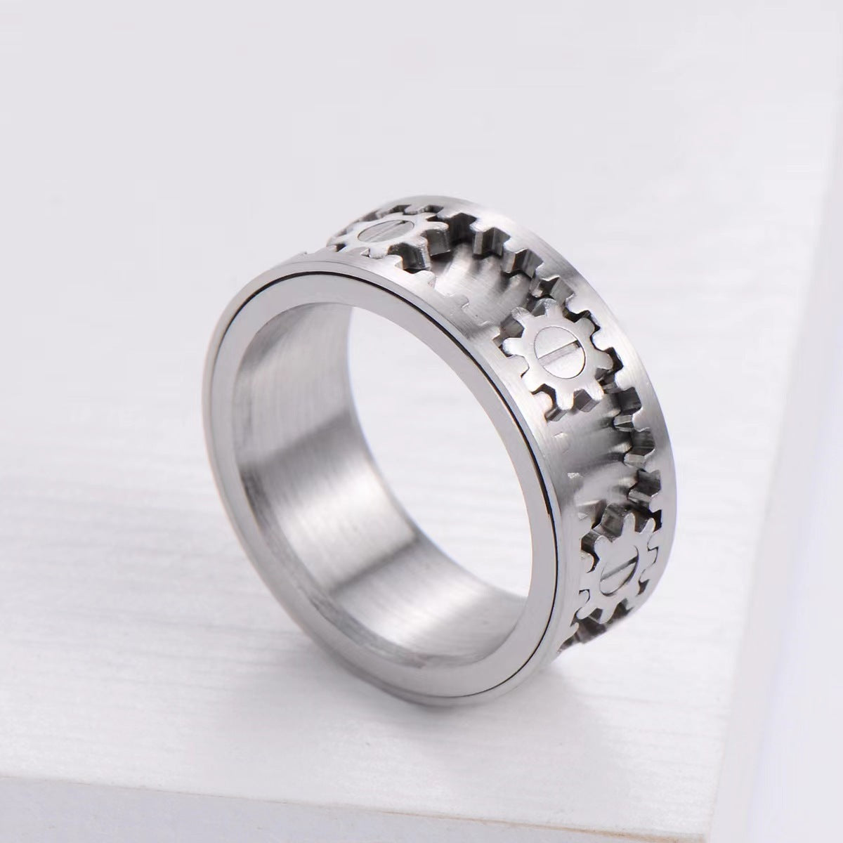 Stainless Steel Gear Ring For Men And Women Unisex Mechanical Design Silver Tone Statement Jewelry Everyday Use