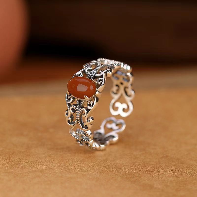 Retro Hollow Pattern Ring Open Personalized Trendy Graceful And Fashionable Copper Geometric Petals Adjustable