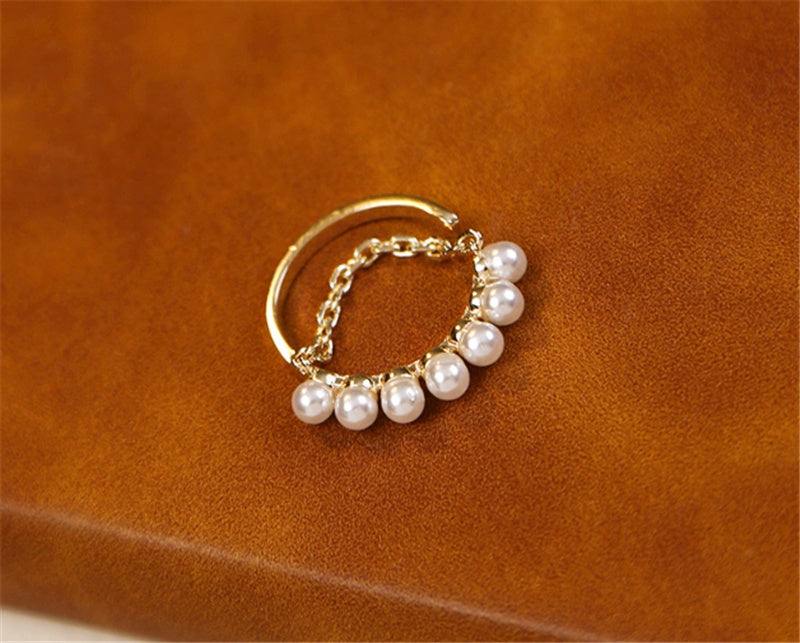 Vintage Beaded Pearl Ring With Gems Alloy Jewelry For Women