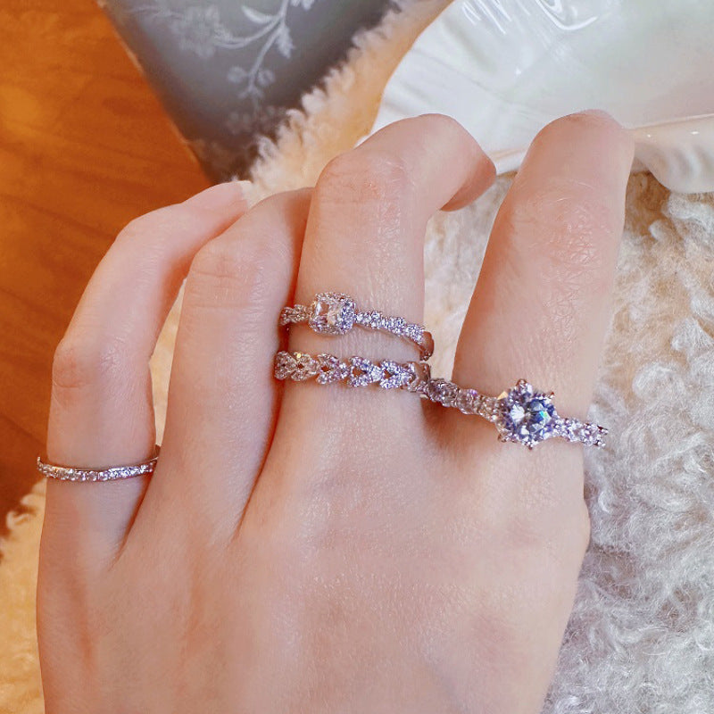 Womens Adjustable Copper Ring With Rhinestones Geometric Slim Design Refined Simple Fashion Jewelry Daily Wear