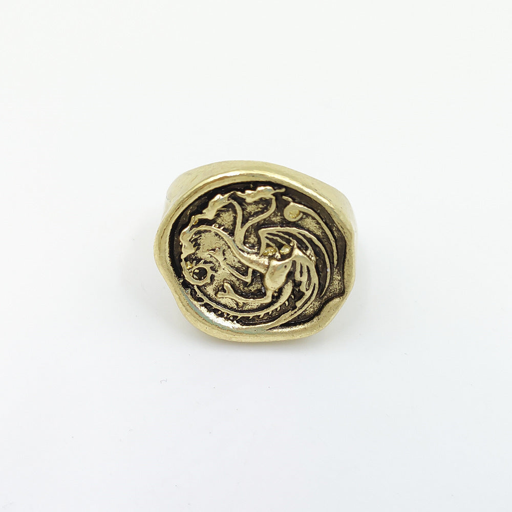 Dragon Family Ring Ornament Unisex Zinc Alloy Geometry Animal Design Jewelry Ginger Yellow Japanese Korean Style