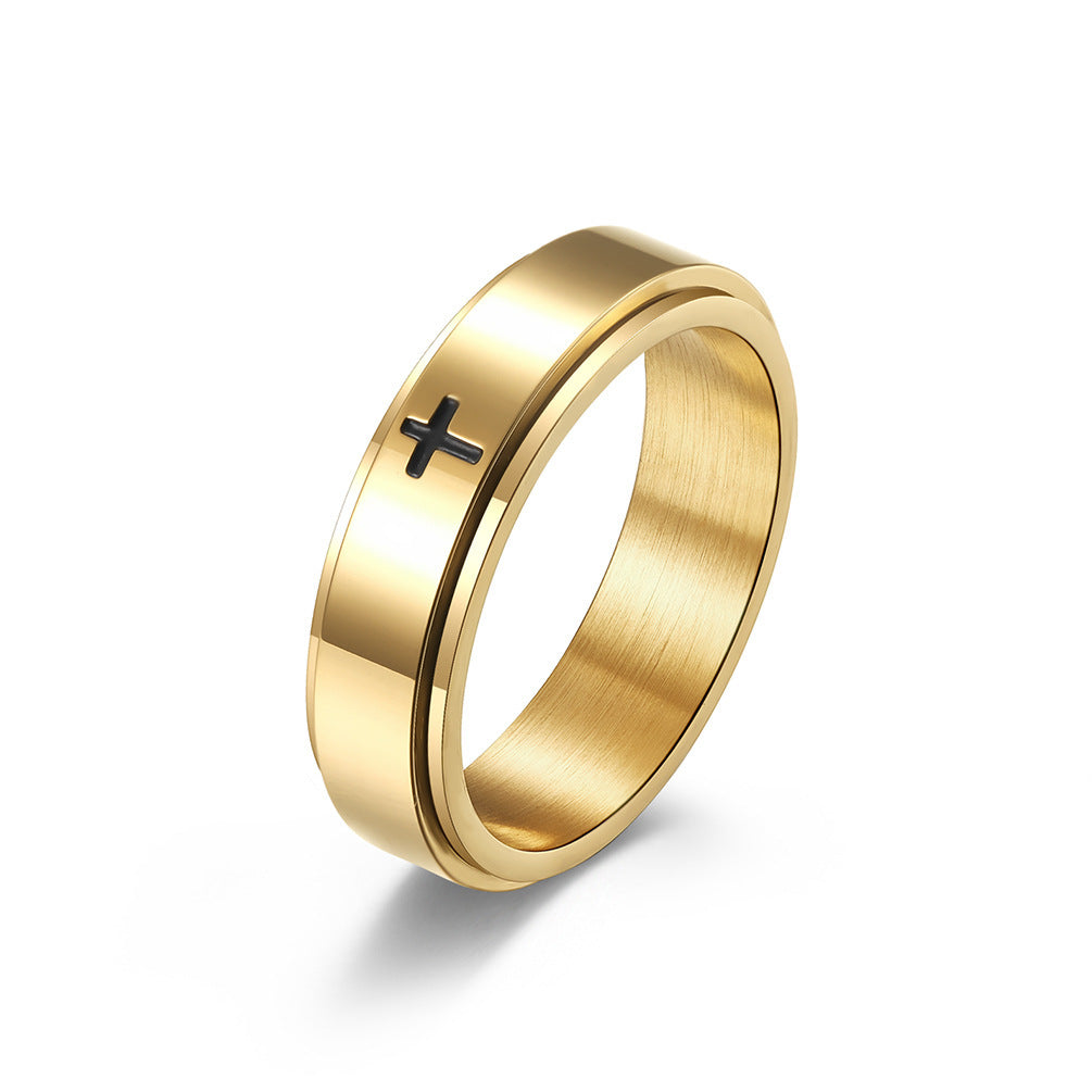 Ring Rotatable Titanium Steel Minimalist Cross Design Geometric Fashion Jewelry For Women Durable Everyday Use