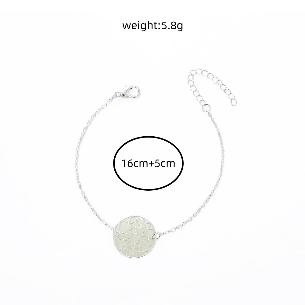Heart Texture Round Copper Bracelet Electroplated Silver Finish Glow In The Dark European Bangle Copper Trendy