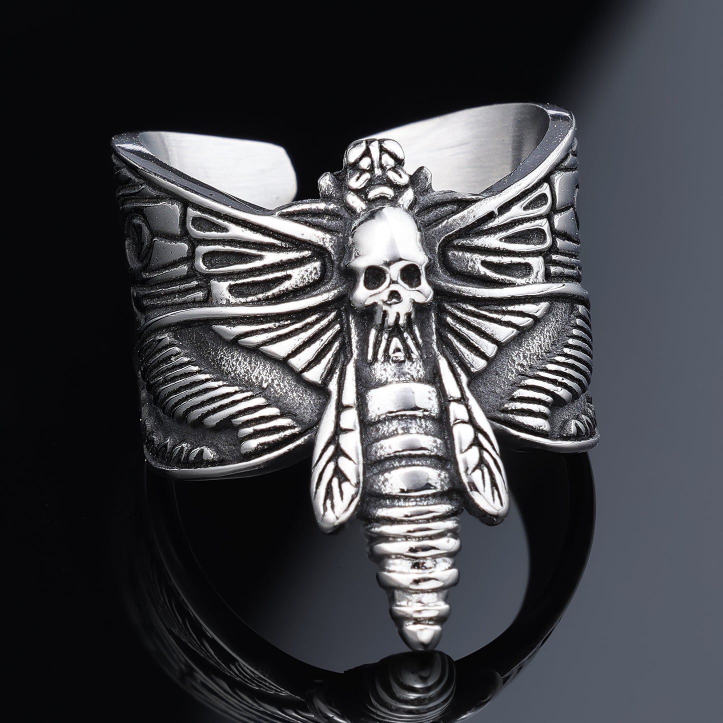 Stainless Steel Gothic Butterfly Ring Unisex Deathly Moth Jewelry Durable Trendy Statement Rings For Men Women
