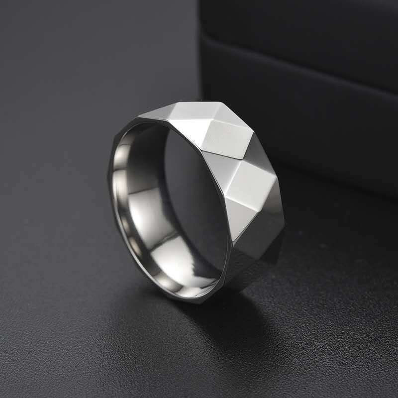 Titanium Steel Diamond Face Ring Unisex Carved Geometric Style Not Inlaid Steel Ring Everyday Sleek Essentials