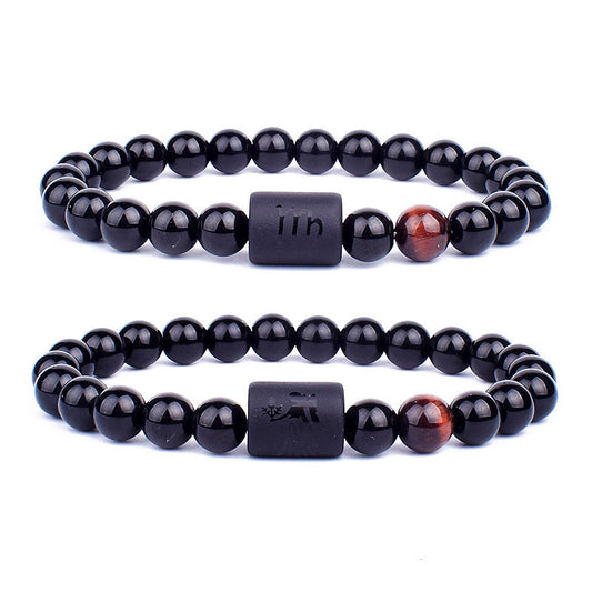 Black Agate Bracelet 8mm Constellation Elastic Rope 19cm