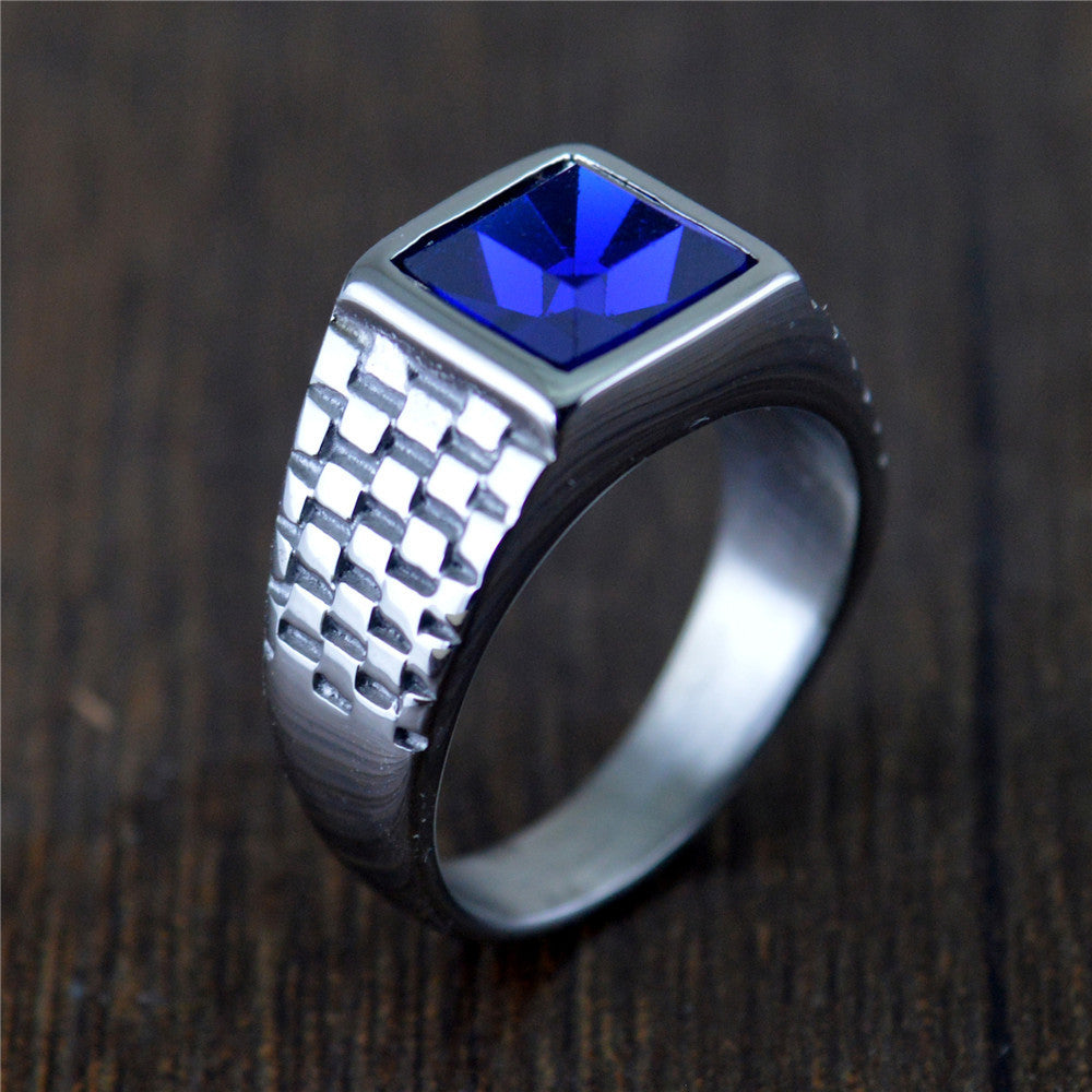 Popular Punk Retro Inlaid Jewel Pattern Titanium Steel Ring For Unisex Size 7 8 9 10 11 12 13 For Everyday Use