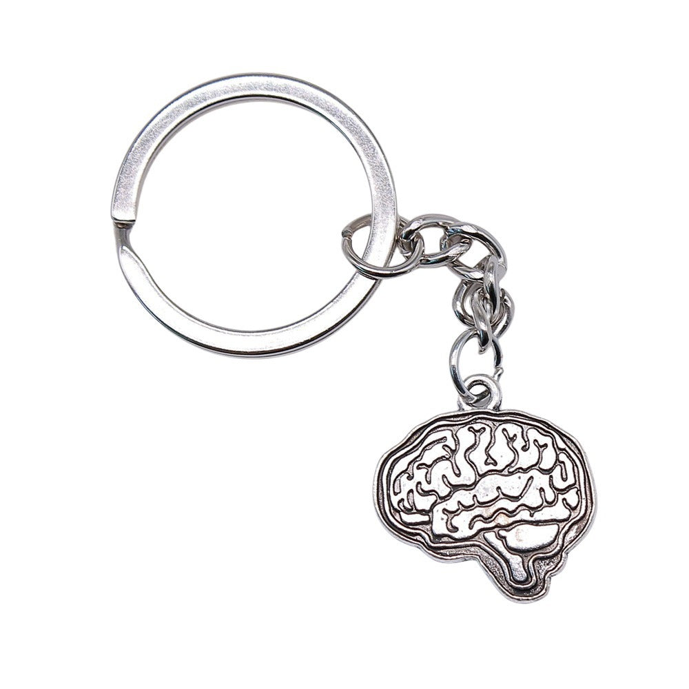 Unique Brain Pendant Keychain Zinc Alloy Fashion Key Ring Silver And Copper Color Decoration Accessory Jewelry