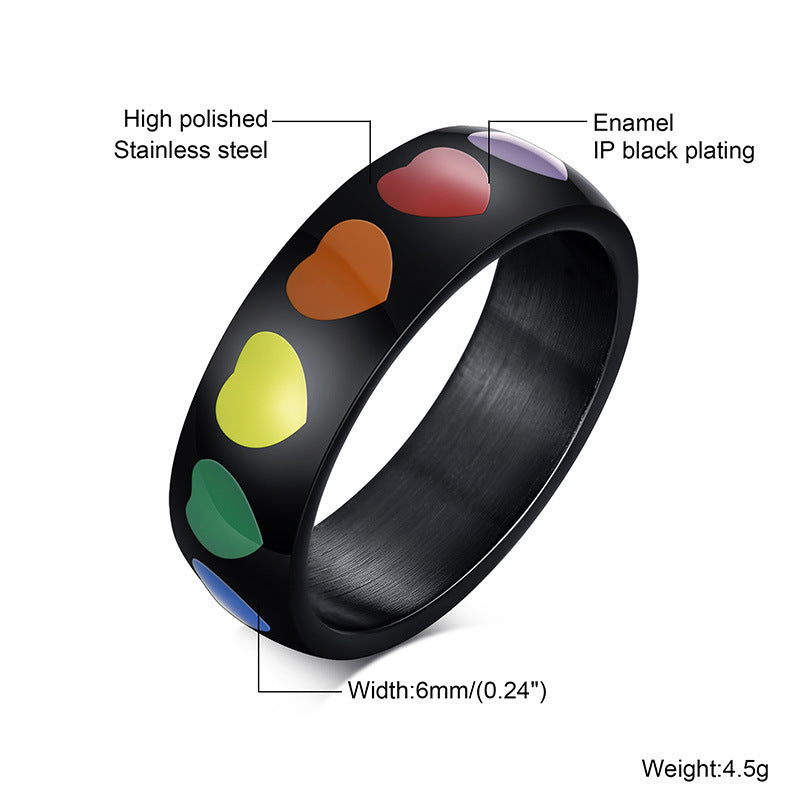 Women's Heart Shaped Rainbow Epoxy Rings in Titanium Stainless Steel Jewelry Elegant Trendy Gifts Classic Glow
